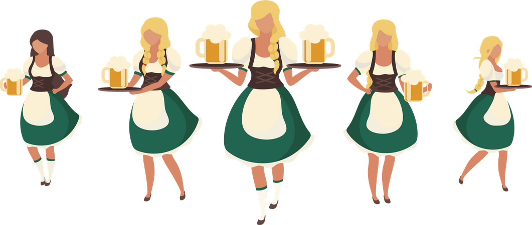 Beer maids at Octoberfest Illustration
