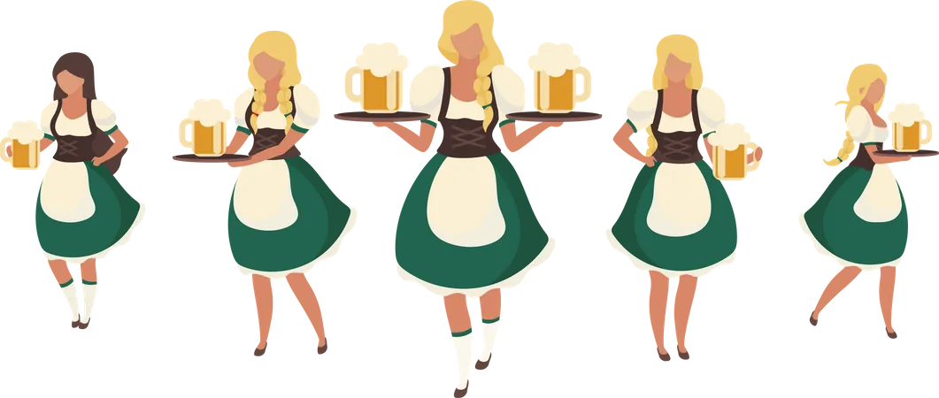 Beer maids at Octoberfest  Illustration