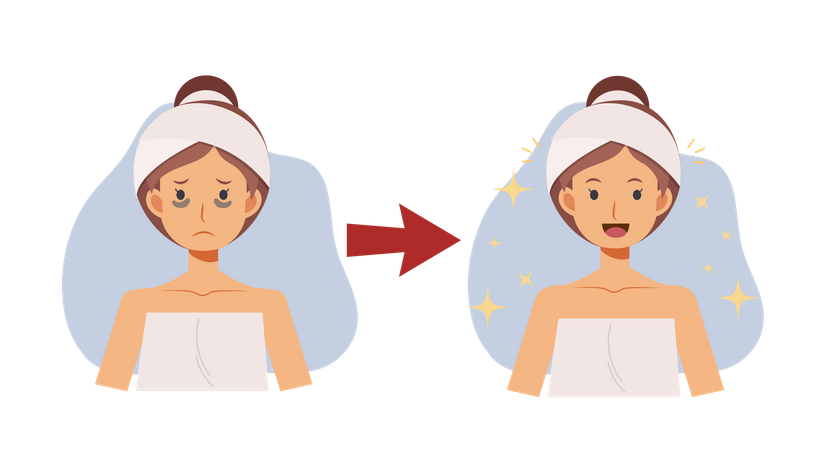 Before and after of circles under your eyes problem  Illustration