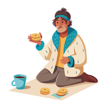 Beggar asks for food  Illustration