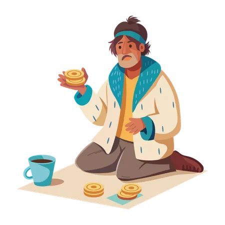 Beggar asks for food  Illustration