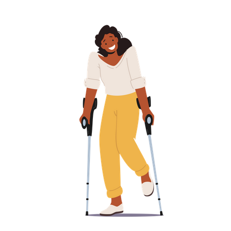 Behinderte Frau steht auf Krücken  Illustration