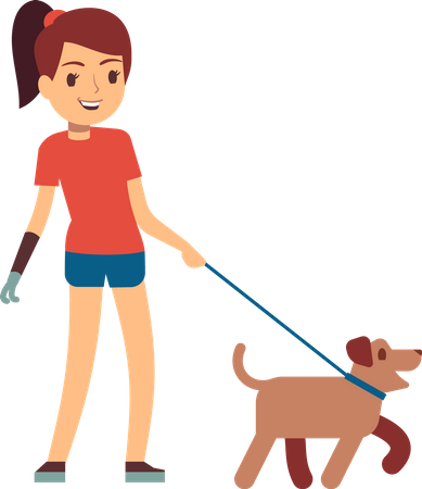Behinderte junge Frau geht mit Hund spazieren  Illustration