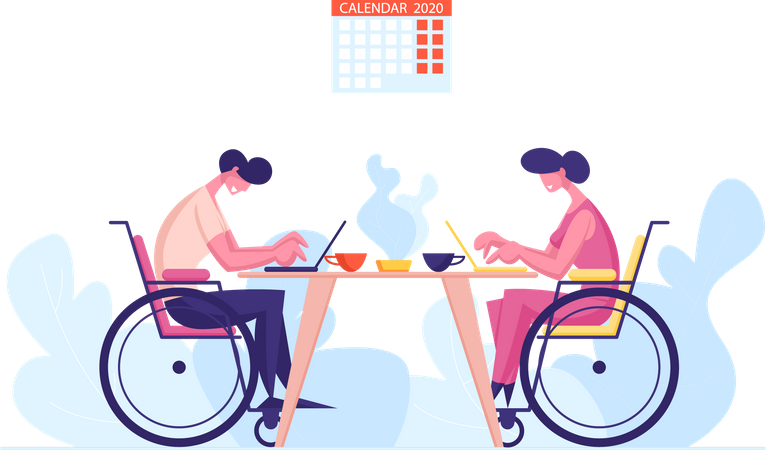 Behinderte Mitarbeiter im Büro  Illustration