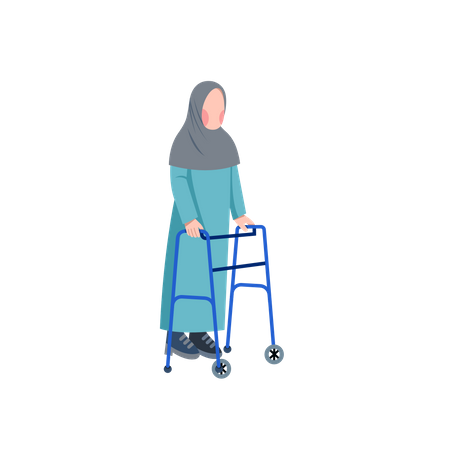 Behinderte muslimische Frau mit Gehgestell  Illustration