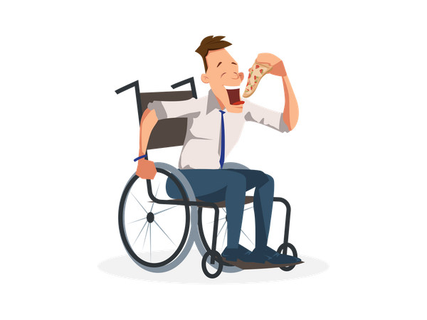 Behinderter Mitarbeiter isst Pizza  Illustration