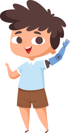 Behindertes Kind mit Handprothese  Illustration