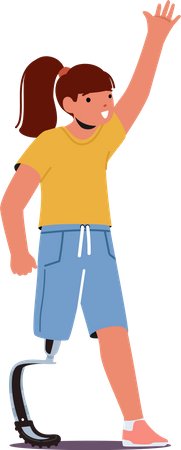 Behindertes Mädchen mit Beinprothese lächelt  Illustration