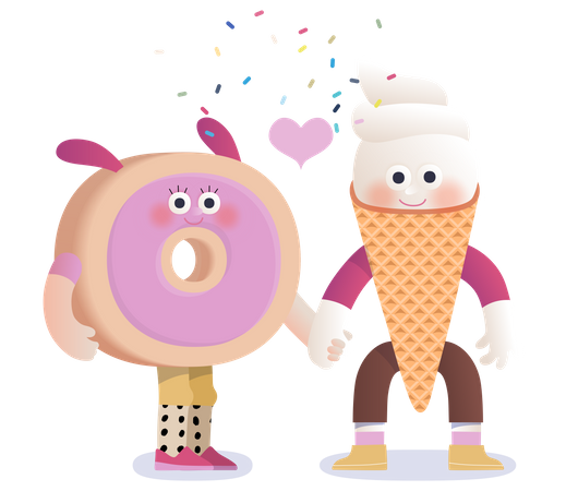 Beignet et une glace à la gaufre amoureux  Illustration