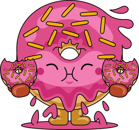 Mascotte de personnage de beignet mangeant un beignet  Illustration