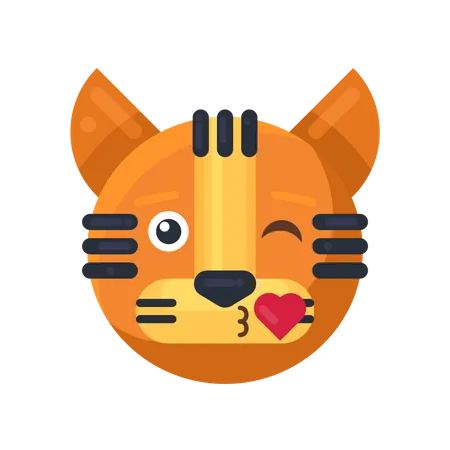Beijo de tigre com expressão de coração  Ilustração