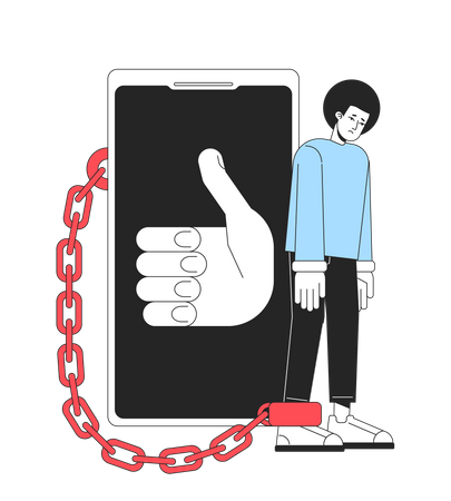Being chained to smartphone  일러스트레이션