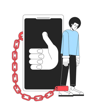 Being Chained To Smartphone Line Concept Vector Spot Illustration Editable 2 D Flat Colour Cartoon Character On White For Web Design Phone Addiction Creative Lineart Idea For Website Mobile Blog Illustration