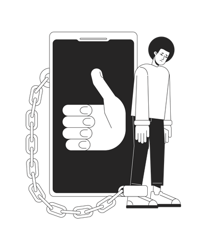 Being chained to smartphone  일러스트레이션
