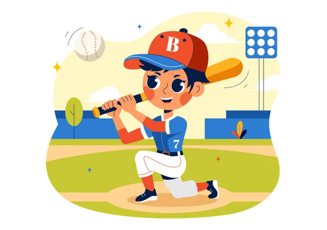 Niños jugando béisbol  Ilustración