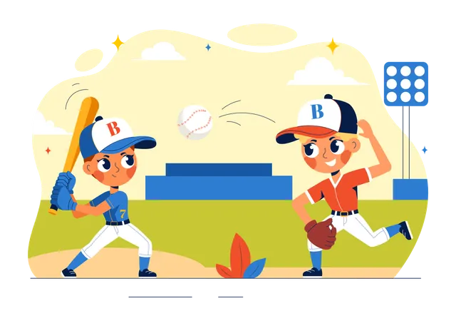 Niños del béisbol jugando al cricket  Ilustración