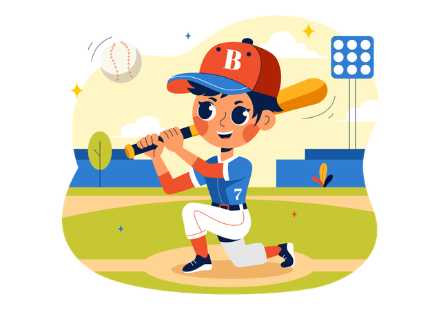 Crianças de beisebol jogando beisebol  Ilustração