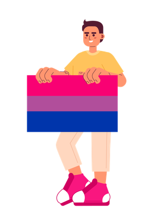 Un bel homme tient un drapeau bisexuel  Illustration