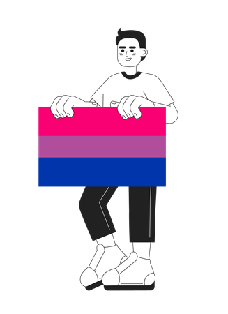 Un bel homme tient un drapeau bisexuel  Illustration