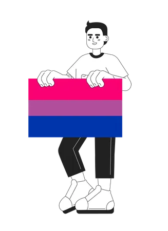 Un bel homme tient un drapeau bisexuel  Illustration