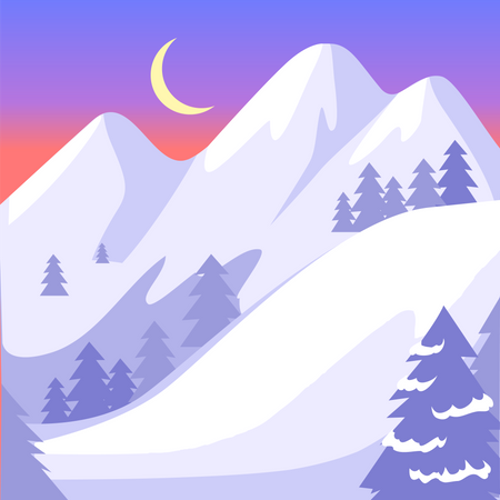 Bela paisagem de altas montanhas brancas nevadas  Ilustração