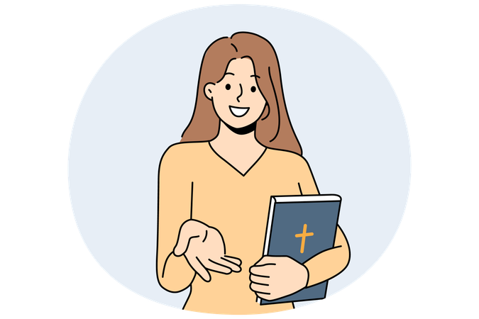 Believer woman with bible lends helping hand  Illustration