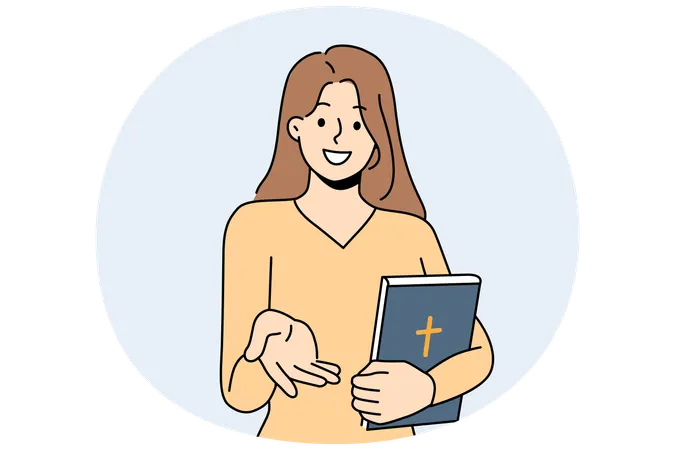Believer woman with bible lends helping hand  Illustration