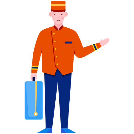 Bell boy carrying suitcases  Illustration