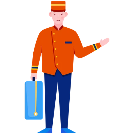 Bell boy carrying suitcases  Illustration