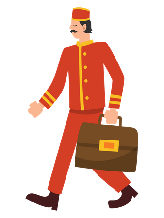 Bellboy holding suitcase  Illustration
