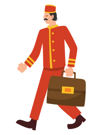 Bellboy holding suitcase Illustration