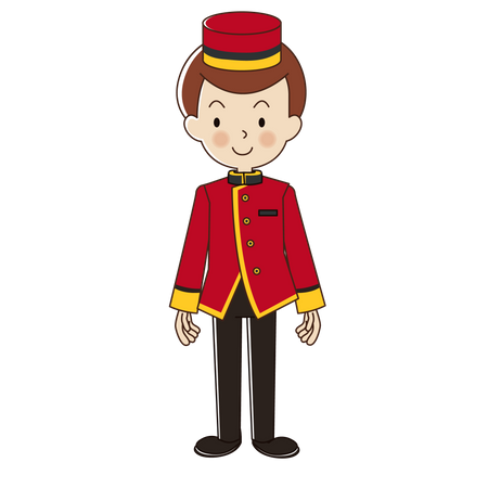 Bellboy in red suite uniform Illustration