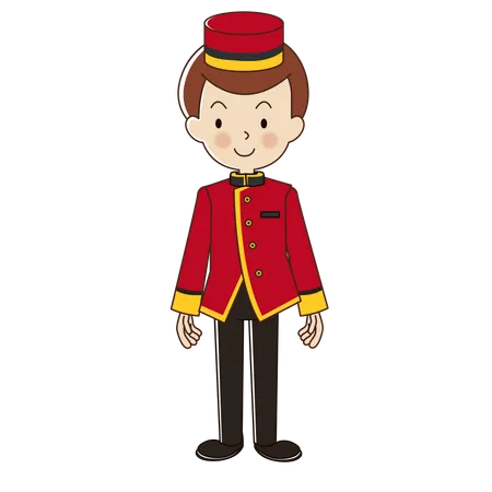 Bellboy in red suite uniform Illustration