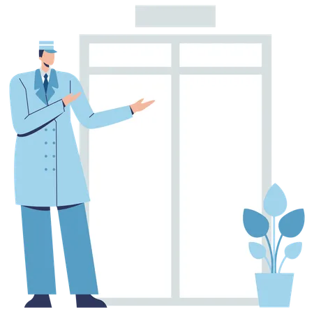 Bellboy Welcoming to guest in hotel  Illustration