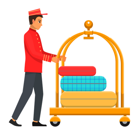 Bellboy with customer luggage  Illustration