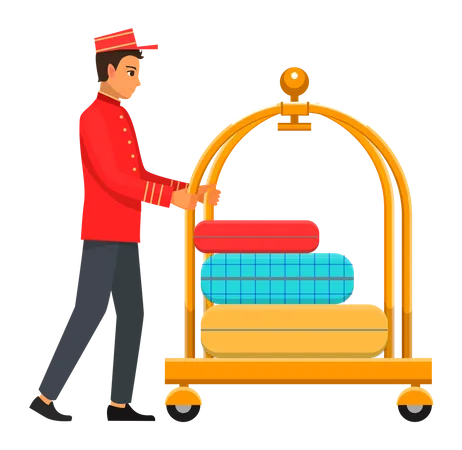 Bellboy with customer luggage Illustration