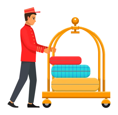 Bellboy with customer luggage  Illustration