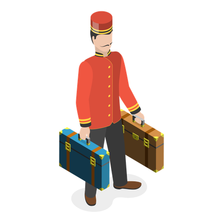 Bellboy with guest luggage  Illustration