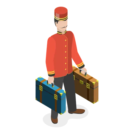 Bellboy with guest luggage  イラスト