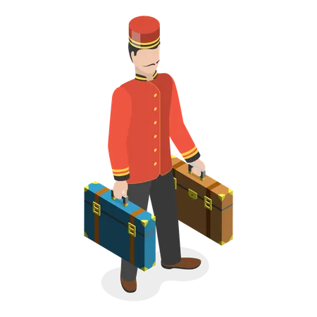 Bellboy with guest luggage  Illustration