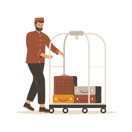 Bellboy with luggage trolley  일러스트레이션