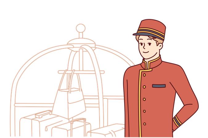 Bellboy works at hotel  Illustration