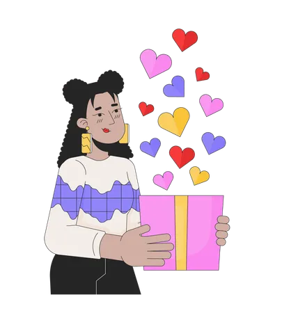 Belle femme amoureuse donnant un cadeau de Saint-Valentin  Illustration