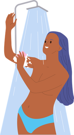 Belle femme profitant de la procédure de bain en prenant une douche  Illustration