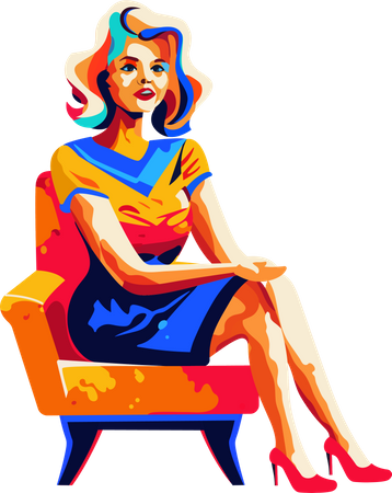 Belle femme assise sur un canapé  Illustration