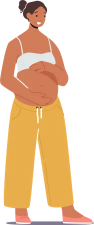 Belle femme latine enceinte avec la main sur le ventre  Illustration