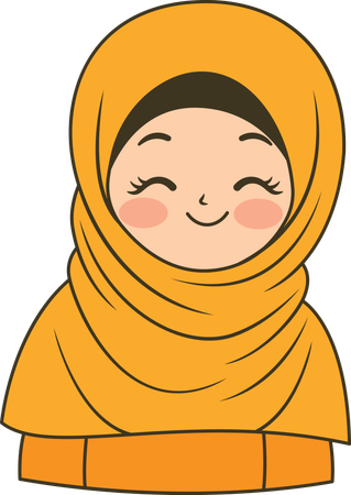 Belle fille musulmane portant un hijab jaune tout en souriant  Illustration