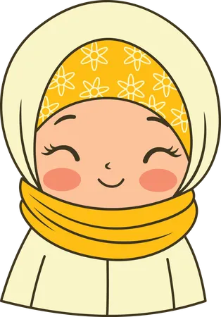 Belle fille musulmane portant un hijab jaune tout en souriant  Illustration