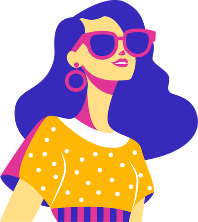 Belle fille portant des lunettes de soleil et les cheveux ouverts  Illustration