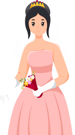 Belle mariée avec bouquet de fleurs  Illustration